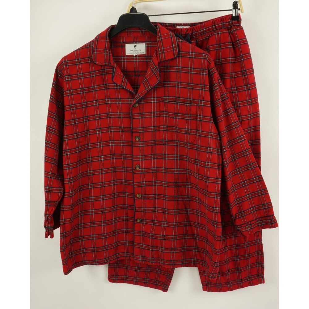 Lee Valley Ireland 2 PC Pajama Set Sleepwear Mens Large Red Tartan Plaid Flannel